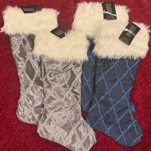 Silver and Blue Stockings with Faux Fur Trim, NWT